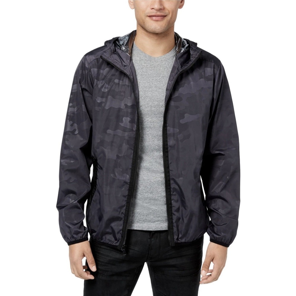 Sean John Full Zip Hooded Windbreaker Jacket‎ Black Camo Jacket XL  SJ1816 #526